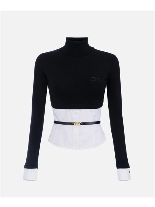 MAGLIA CON FONDO EFFETTO CAMICIA ELISABETTA FRANCHI | MK14T56E2222 Nero/Bianco